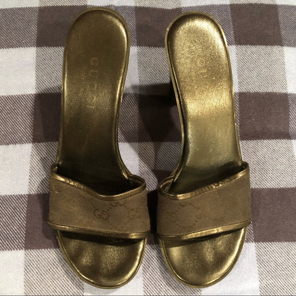 Gucci Black Monogram Canvas Heels